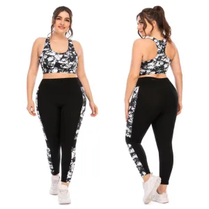 Women Plus Size Floral Print Yoga Fitness Suit Sports Set