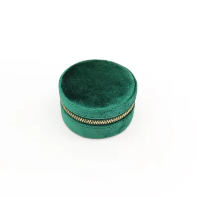 Fashion Solid Color Velvet Round Jewelry Box with Zipper