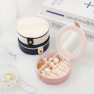 Fashion Round Leather Jewelry Mirror Storage Box