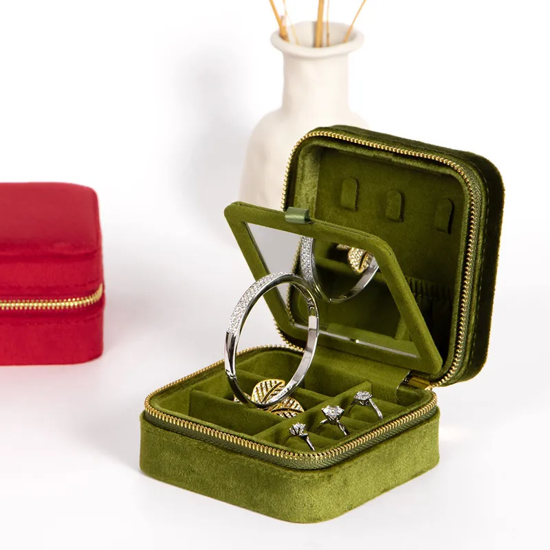 Fashion Solid Color Flannel Jewelry Storage Box with Italian Velvet