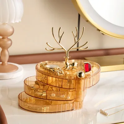 Fashion Multi-Layer Rotating Jewelry Storage Box With Lid Gold Plated