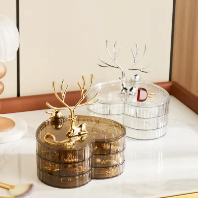 Fashion Multi-Layer Rotating Jewelry Storage Box With Lid Gold Plated