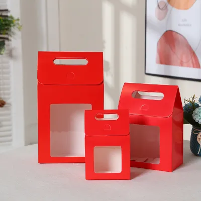 Simple Solid Color Transparent Window Gift Packaging Handle Kraft Paper Bag