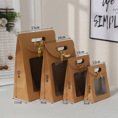 Simple Creative Kraft Paper Window Bow Handle Gift Paper Bag