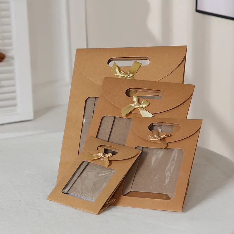 Simple Creative Kraft Paper Window Bow Handle Gift Paper Bag