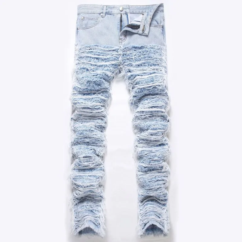 Men Fashion Casual Tassel Plus Size Ripped Hip-Hop Denim Jeans