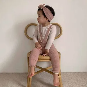 Kids Baby Boys Girls Casual Solid Color RIB-KIT Bow Sleeveless High Waist Long Cotton Knitted Suspender Romper