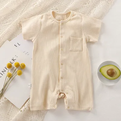 Kids Baby Boys Girls Casual Cute Rib-Knit Solid Color Short Sleeve Round Neck Romper