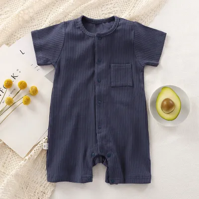 Kids Baby Boys Girls Casual Cute Rib-Knit Solid Color Short Sleeve Round Neck Romper