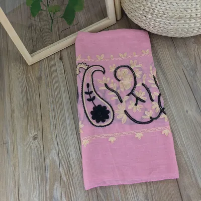 Women Simple Ethnic Style Cashew Flower Embroidered Cotton And Linen Scarf