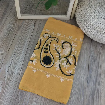 Women Simple Ethnic Style Cashew Flower Embroidered Cotton And Linen Scarf