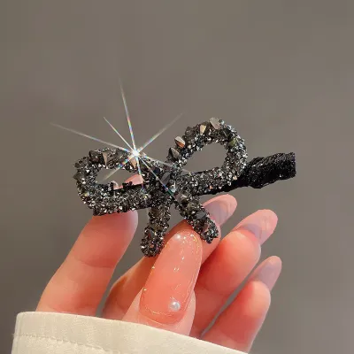 Women Simple Rhinestone Bow Side Hair Clip