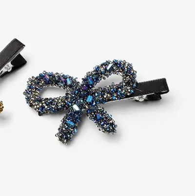Women Simple Rhinestone Bow Side Hair Clip