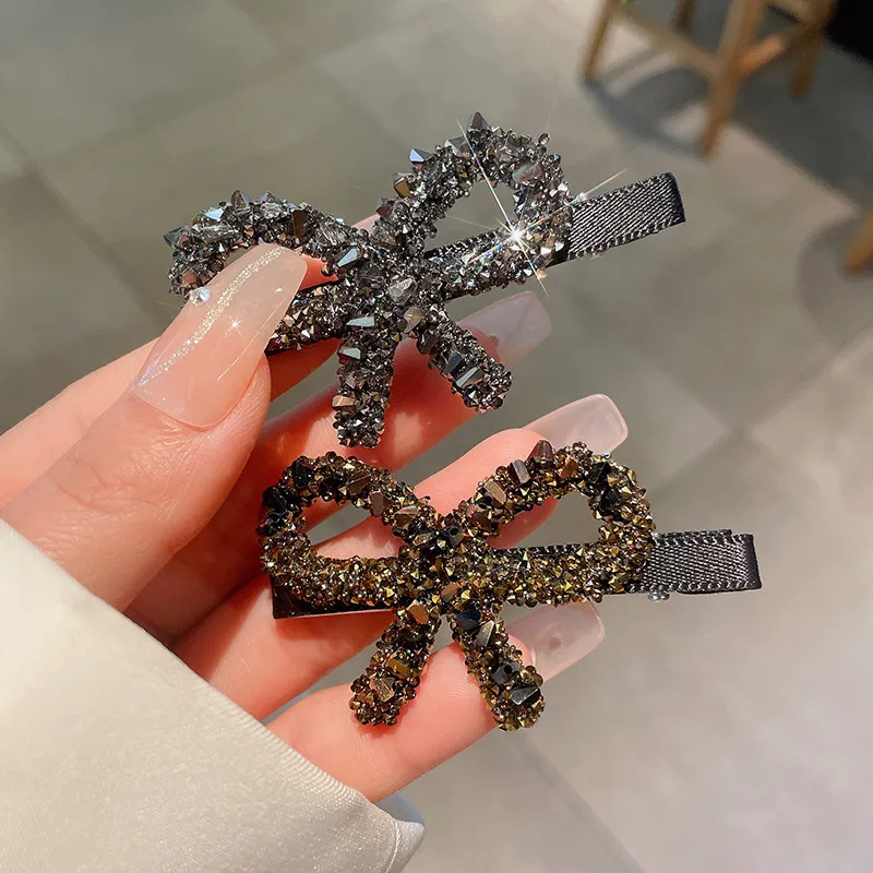 Women Simple Rhinestone Bow Side Hair Clip