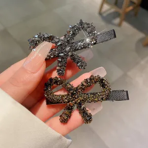 Women Simple Rhinestone Bow Side Hair Clip