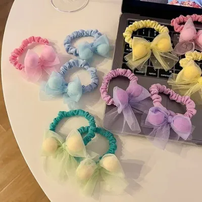 Women Simple Sweet Candy Color Bow Hair Rope Hair Rings