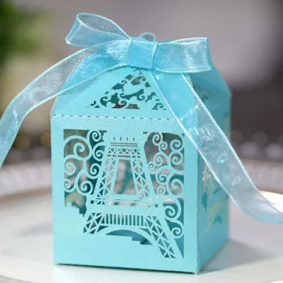 Creative Hollow Eiffel Tower Wedding Candy Packaging Box Paper Cardboard Flower Shape