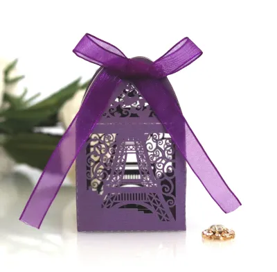 Creative Hollow Eiffel Tower Wedding Candy Packaging Box Paper Cardboard Flower Shape