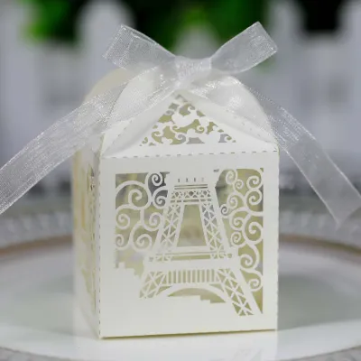 Creative Hollow Eiffel Tower Wedding Candy Packaging Box Paper Cardboard Flower Shape