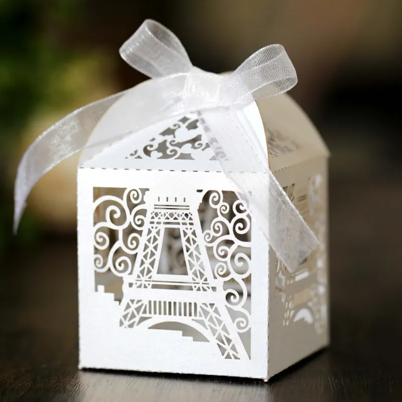 Creative Hollow Eiffel Tower Wedding Candy Packaging Box Paper Cardboard Flower Shape