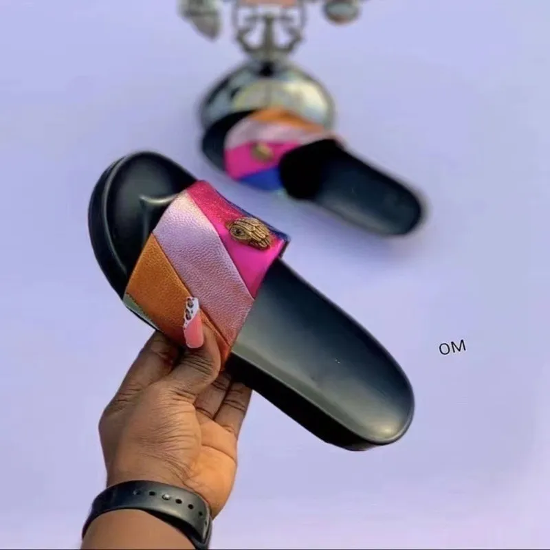 Women Large Metal Decorative Round Toe Flat Slippers Plus Size