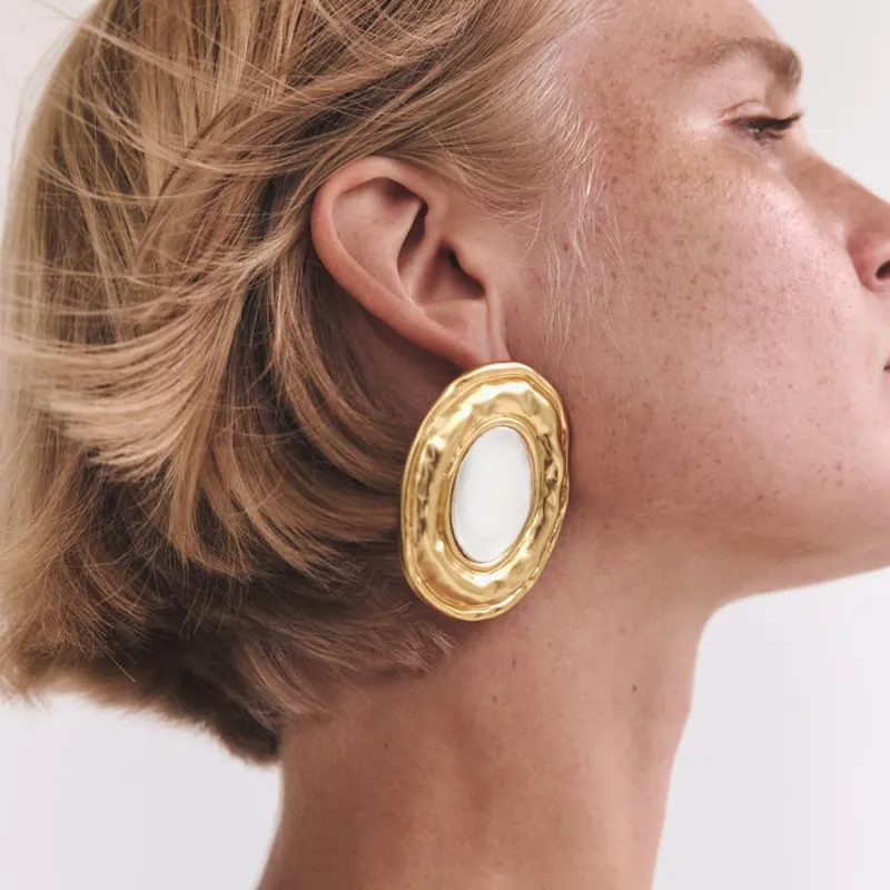 Women Retro Exaggerated Geometric Circular Earrings Vintage Literature Art Jewelry