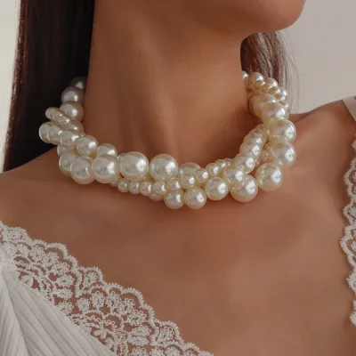 Collar de perlas multicapa minimalista y moderno para mujer