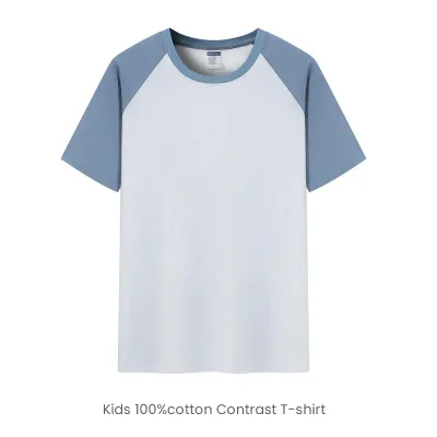 Customized Children Kids Cotton Short Sleeve Outfit Stitching Shoulder Custom Logo T-Shirt