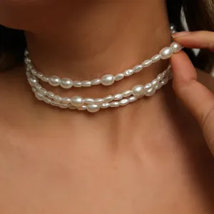 Fashion Light Luxury Pearl Necklace Women Multi-Layer Hand-Woven Choker Collarbone Necklace