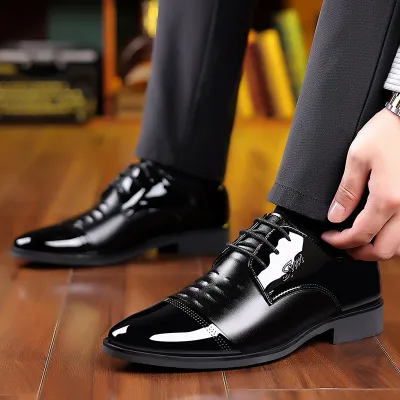 Men Fashion Casual Business British Style Lace-Up Pointed Toe PU Leather Shoes