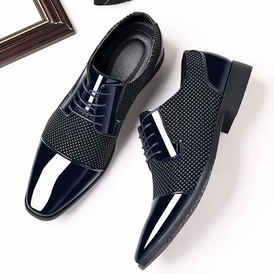 Men British Business Casual Lace-Up Pointed-Toe PU Leather Shoes