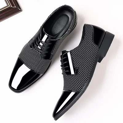 Men British Business Casual Lace-Up Pointed-Toe PU Leather Shoes