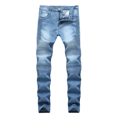 Men Fashion Casual Street Creased Plus Size Ripped Denim Jeans