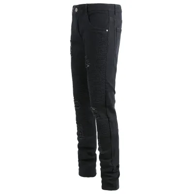 Men Fashion Casual Street Creased Plus Size Ripped Denim Jeans