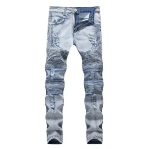 Men Fashion Casual Street Creased Plus Size Ripped Denim Jeans
