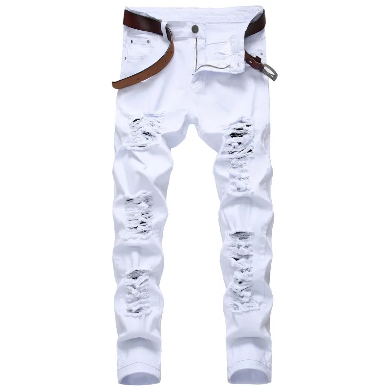 Men Fashion Casual Street Tide Solid Plus Size Ripped Jeans