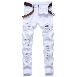 Men Fashion Casual Street Tide Solid Plus Size Ripped Jeans