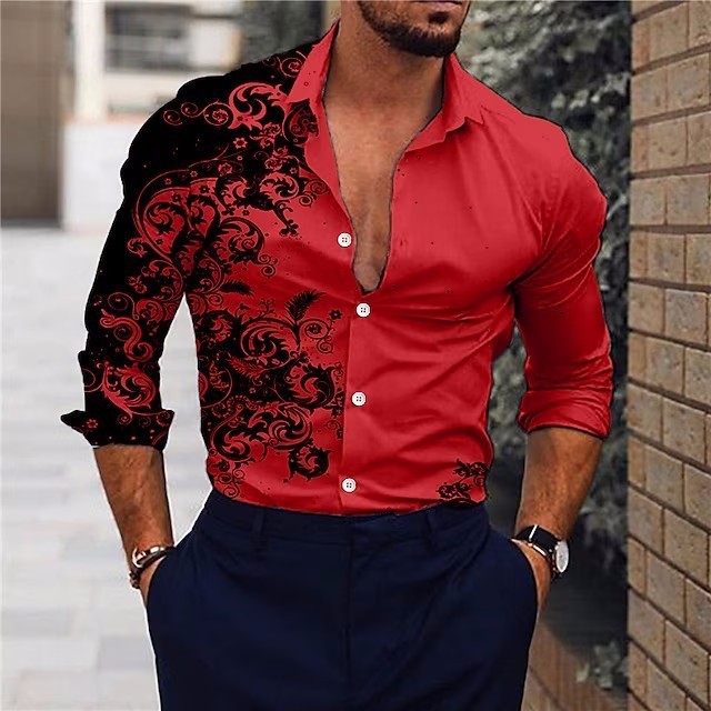 トップス supplier Wholesale Men Fashion Casual 3D Print Long Sleeve Lapel Shirt