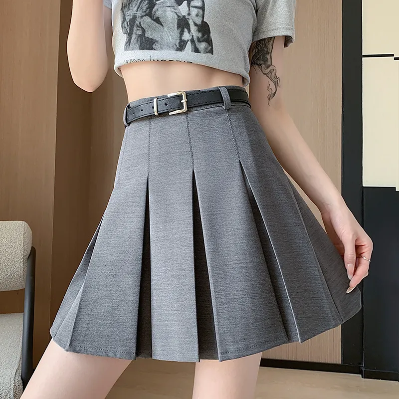 Women's Solid Color Pleated A-Line Skirt - Polyester Mini Skirt