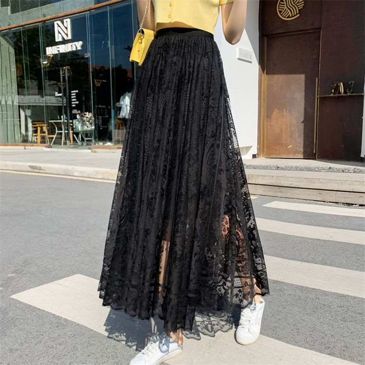 Wholesale Women Fashion Solid Color Lace Mesh Skirt