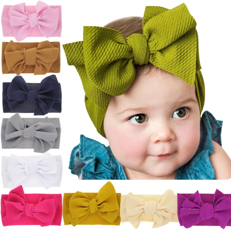 Baby Fashion Solid Color Stretch Bow Hair Band with Fish Scale Pattern