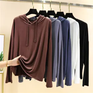 Women's Modal Blend Hooded Sweatshirt Casual Commuter Style Loose Fit Pullover