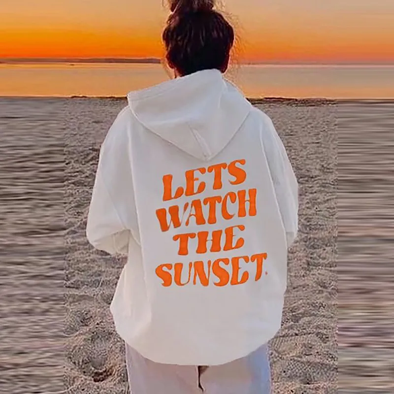 Women Fashion Thickened Back Letter Slogan Printing Drawstring Long Sleeve Hoodie