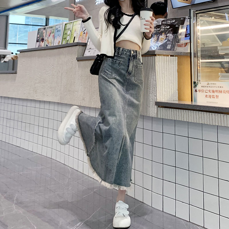 Wholesale Women Retro High Waist A- Line Fishtail Fur-Edged