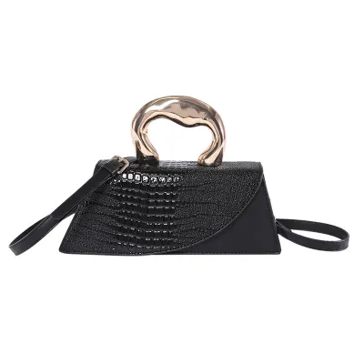 Women Fashion Retro Stone Pattern Irregular Handle Shoulder Bag