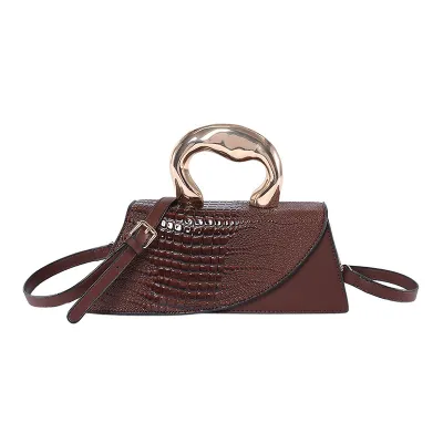 Women Fashion Retro Stone Pattern Irregular Handle Shoulder Bag