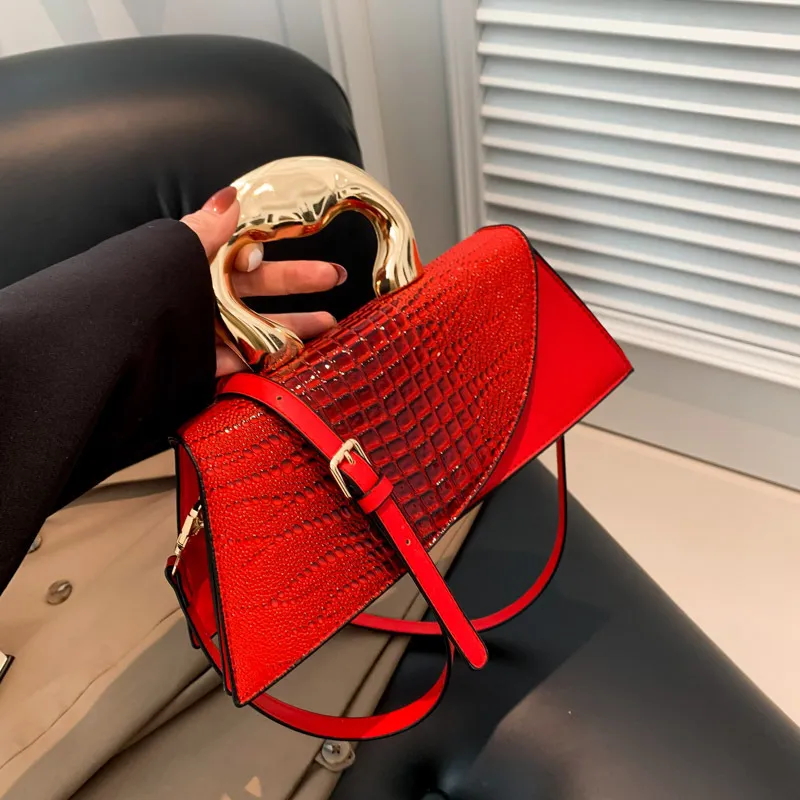 Women Fashion Retro Stone Pattern Irregular Handle Shoulder Bag