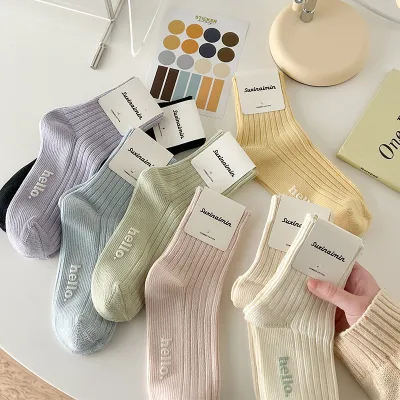 Spring And Autumn Women Fashion Hot Stamping Macaron Color Socks