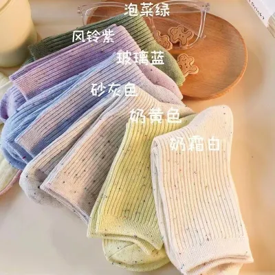 Women Simple Solid Color Polka Dot Thin Pit Socks Unisex Cotton Blend