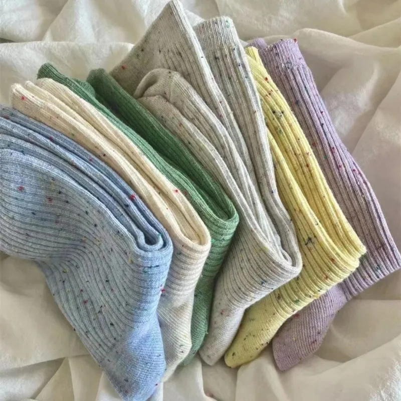 Women Simple Solid Color Polka Dot Thin Pit Socks Unisex Cotton Blend